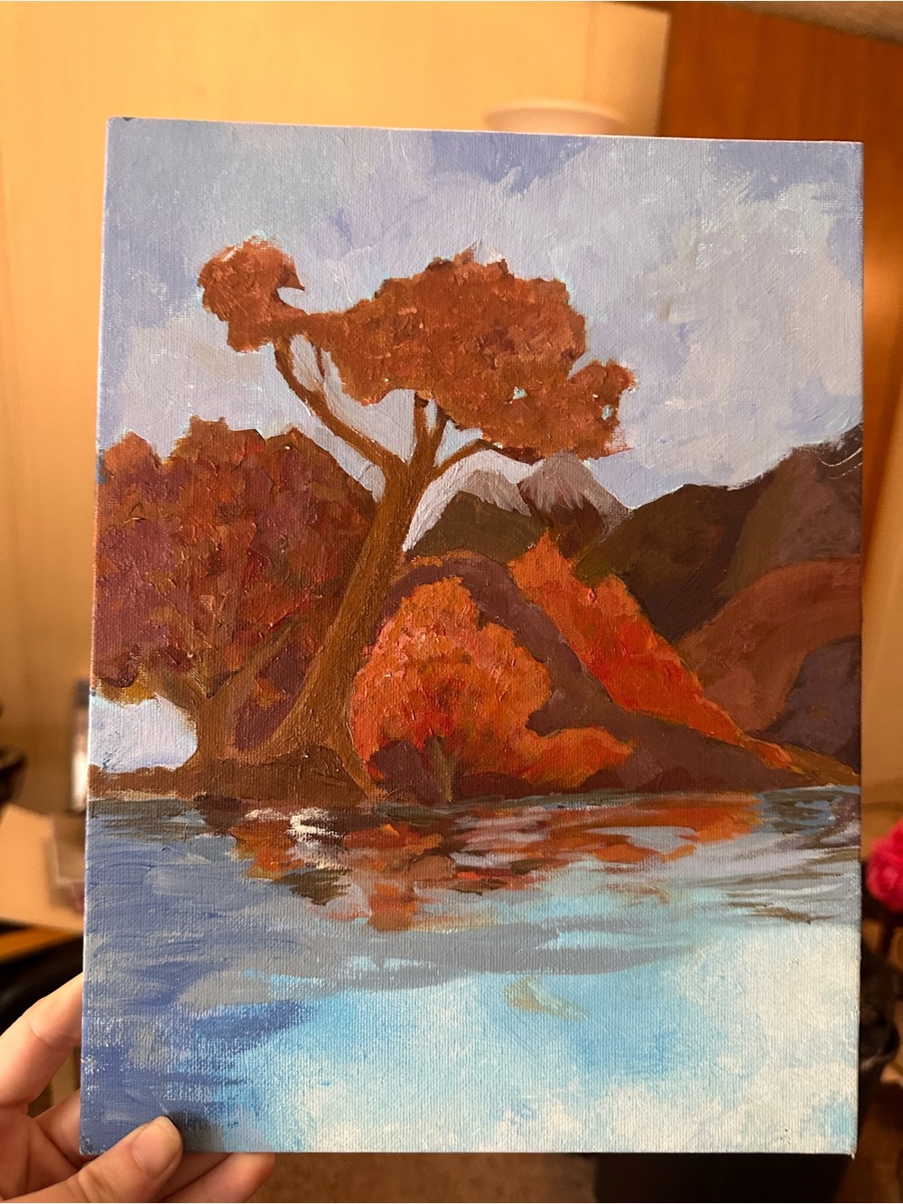 Autumn Lakescape Canvas Art - Orange and Blue